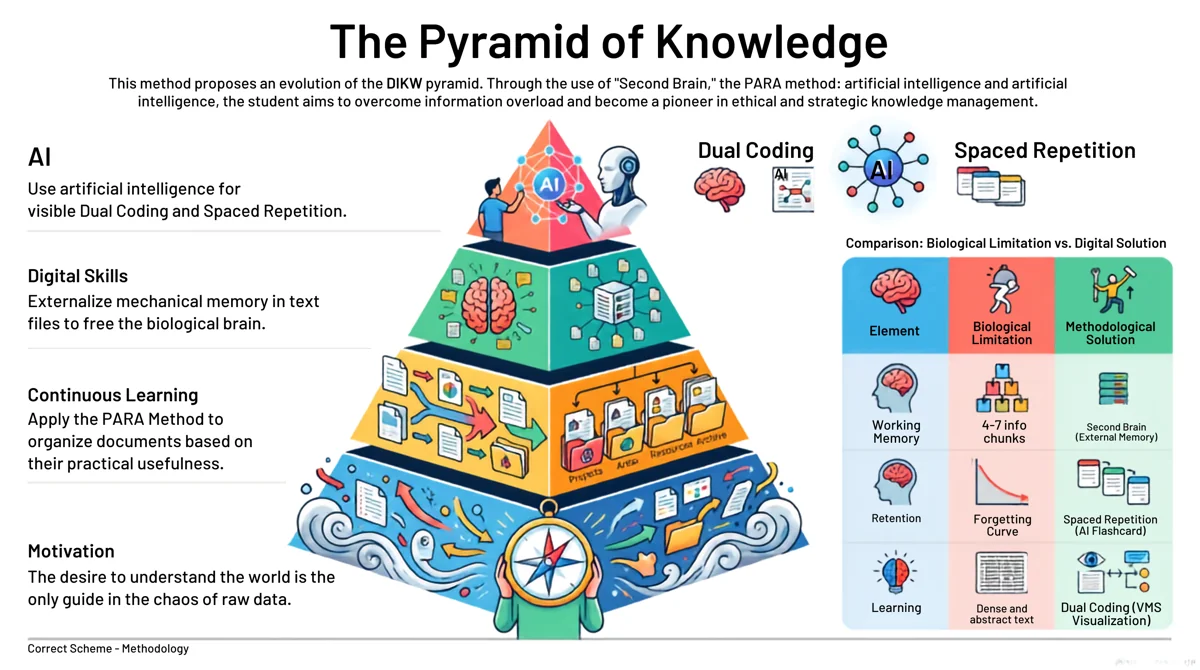 The Pyramid of Knowledge: the DIKW model as a compass for the infosphere, powered by Second Brain, PARA, and AI